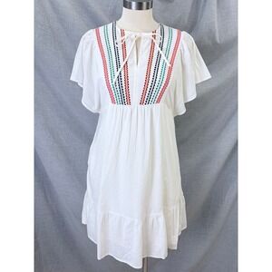 NWT Knox Rose White Embroidered Boho Flutter Sleeve Dress XS